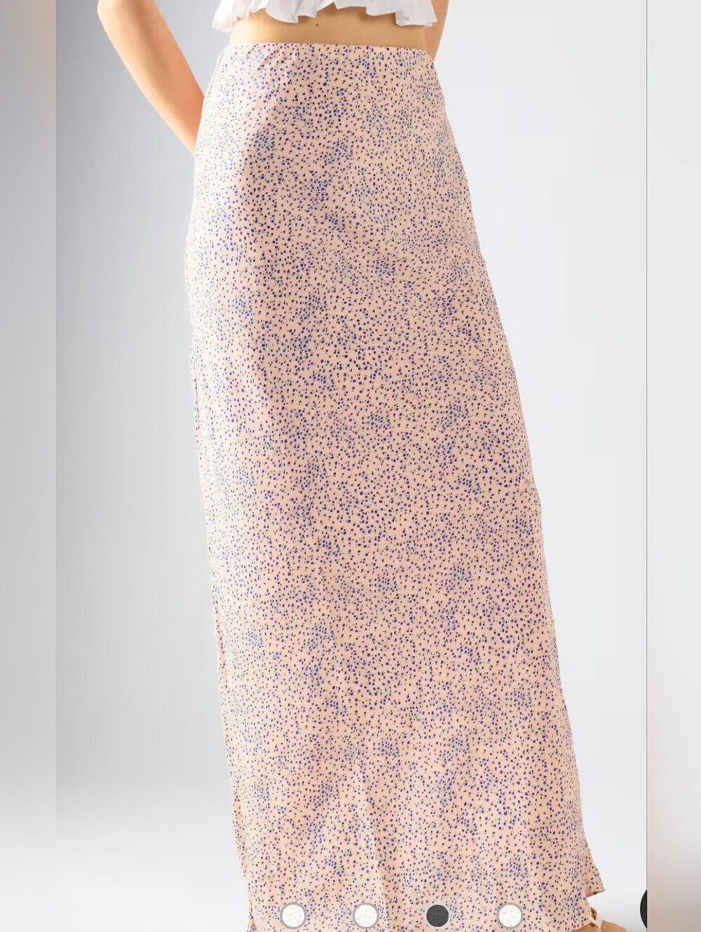 Women's Blush Pink Maxi Skirt with Navy Spot Print